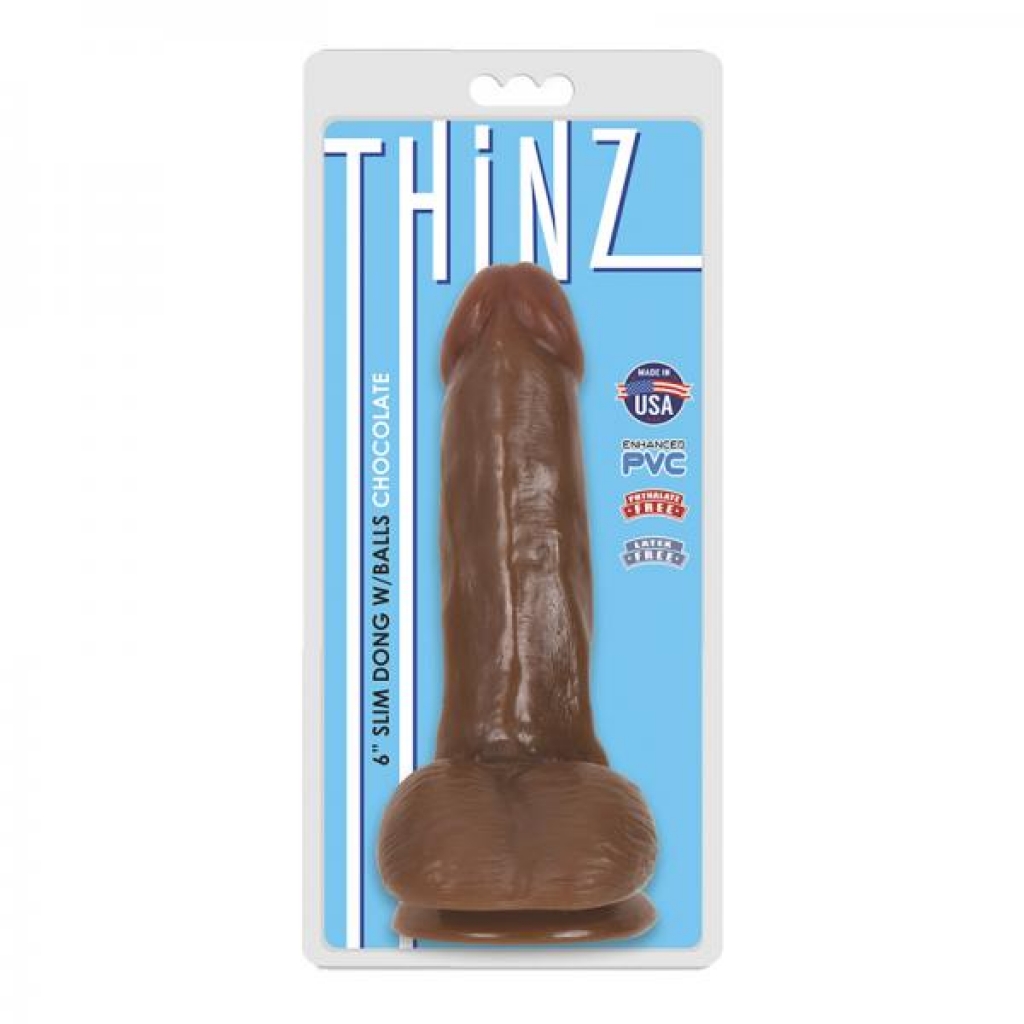 Thinz Slim Dong 6in W/ Balls Chocolate - Harness & Dong Sets