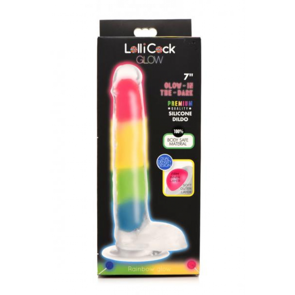 Lollicock 7in Glow In The Dark Rainbow Silicone Dildo W Balls - Realistic Dildos & Dongs