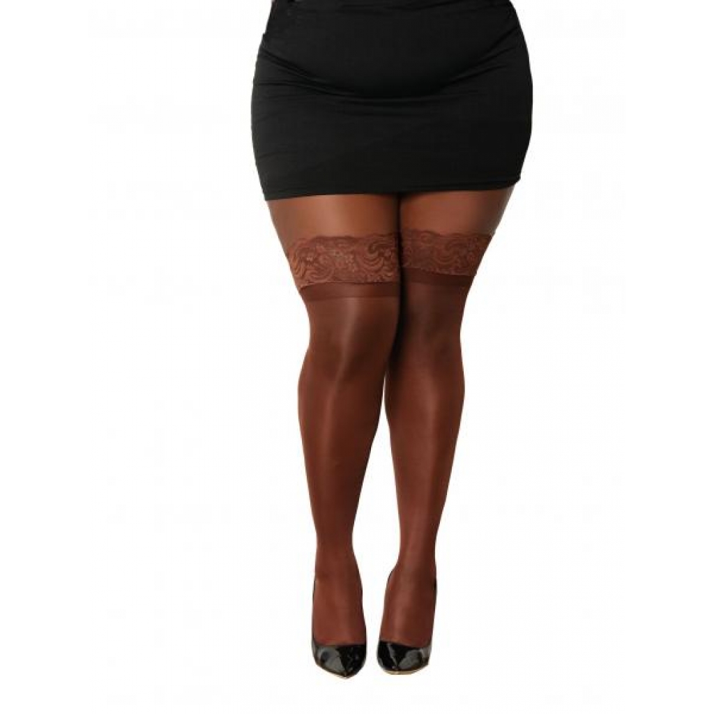 Sheer Thigh High W/ Stay Up Lace Top Espresso Q/s - Bodystockings, Pantyhose & Garters