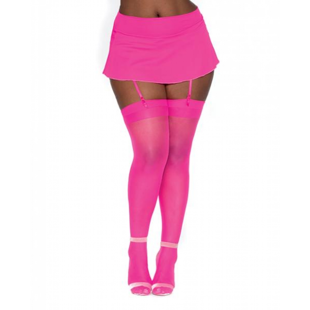 Fishnet Thigh High W/ Back Seam Hot Pink Q/s - Bodystockings, Pantyhose & Garters