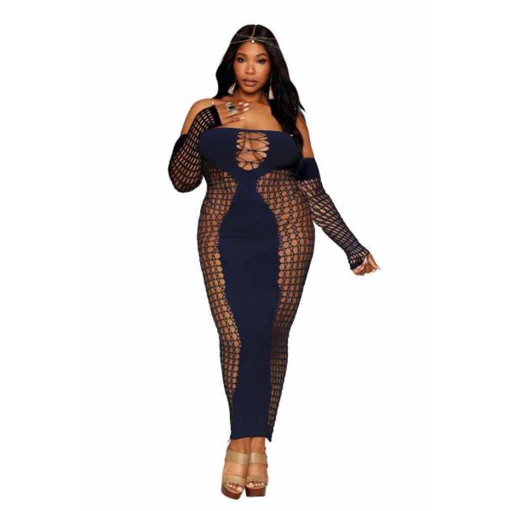 Bodystocking Gown W/ Opaque Front & Back Denim Q/s - Bodystockings, Pantyhose & Garters