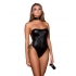 Strapless Stretch Faux Leather Teddy Black O/s - Teddies