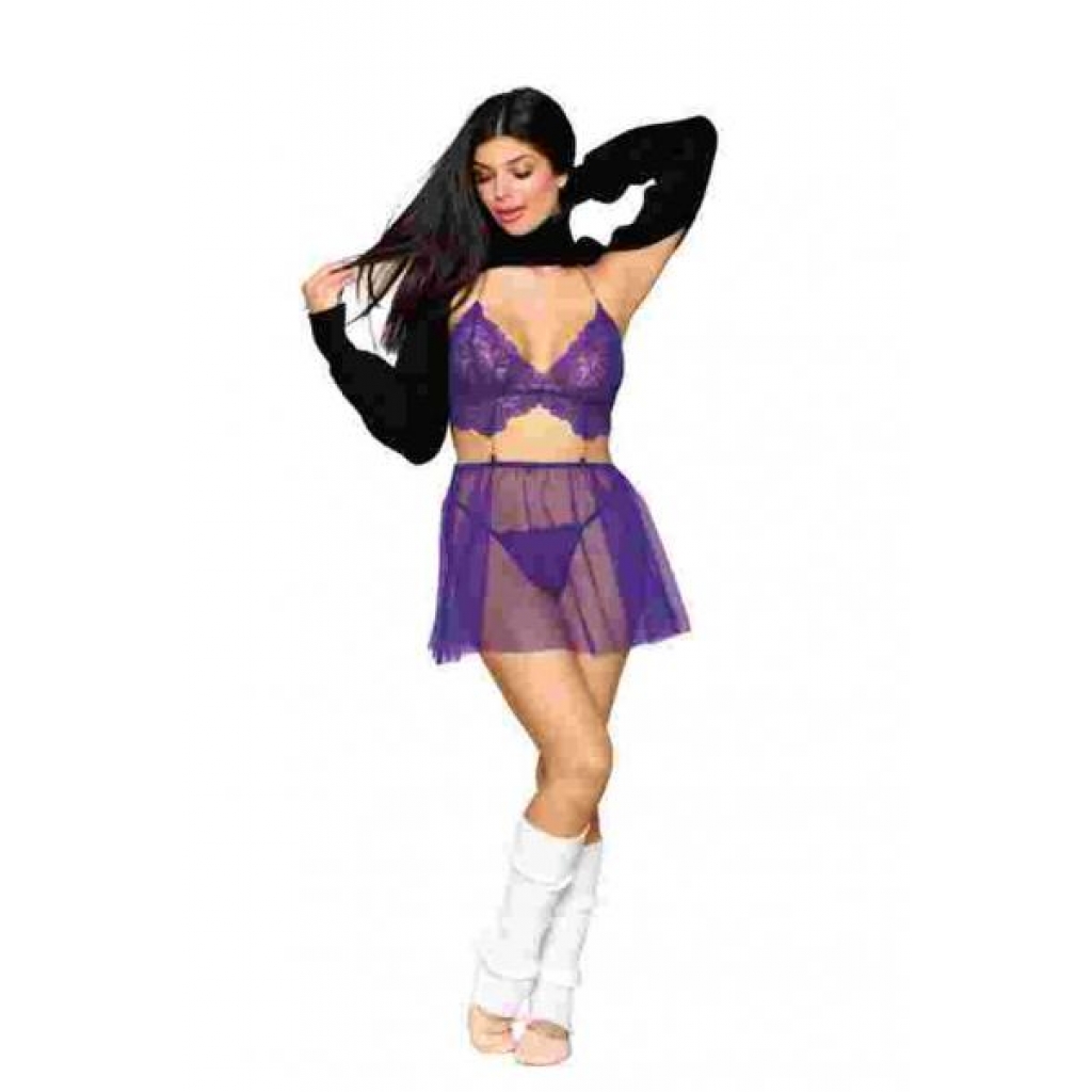 Floral Lace Babydoll & G String Set Violet O/s - Babydolls & Slips