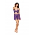 Floral Lace Babydoll & G String Set Violet O/s - Babydolls & Slips