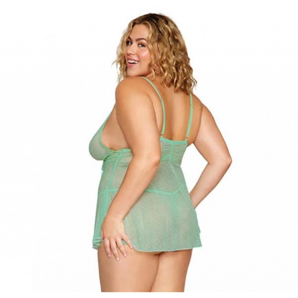 Eyelash Lace Babydoll Set - Seafoam