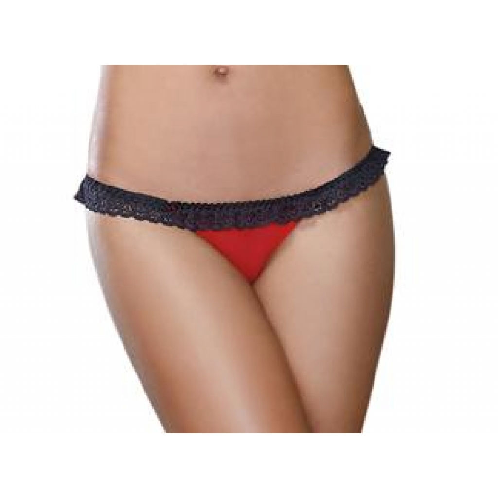 Stretch Mesh Spandex Open Back Panty Small Red Black - Babydolls & Slips