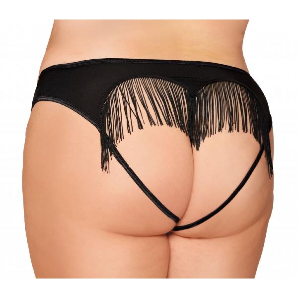 Heart Back Panty W/ Fringe Black 1x/2x - Babydolls & Slips