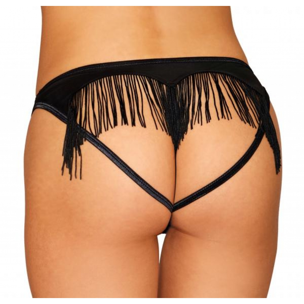 Heart Back Panty W/ Fringe Black Medium - Babydolls & Slips