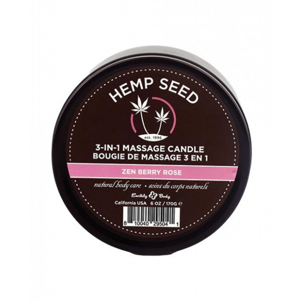 Hemp Seed 3-in-1 Candle Zen Berry Rose 6oz - Massage Candles