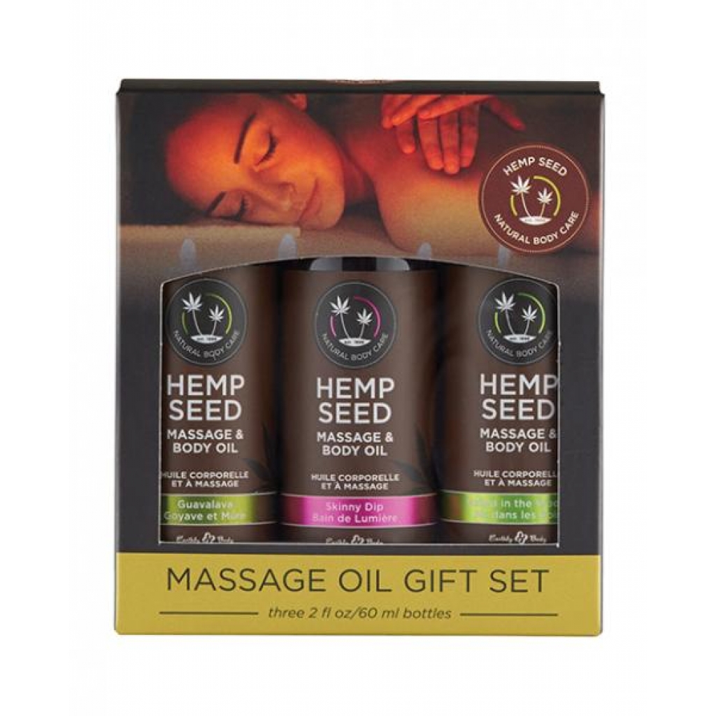 Massage Oil Gift Set Box 3 2oz Bottles Skinny Dip Naked In The Woods Guavalava - Babydolls & Slips