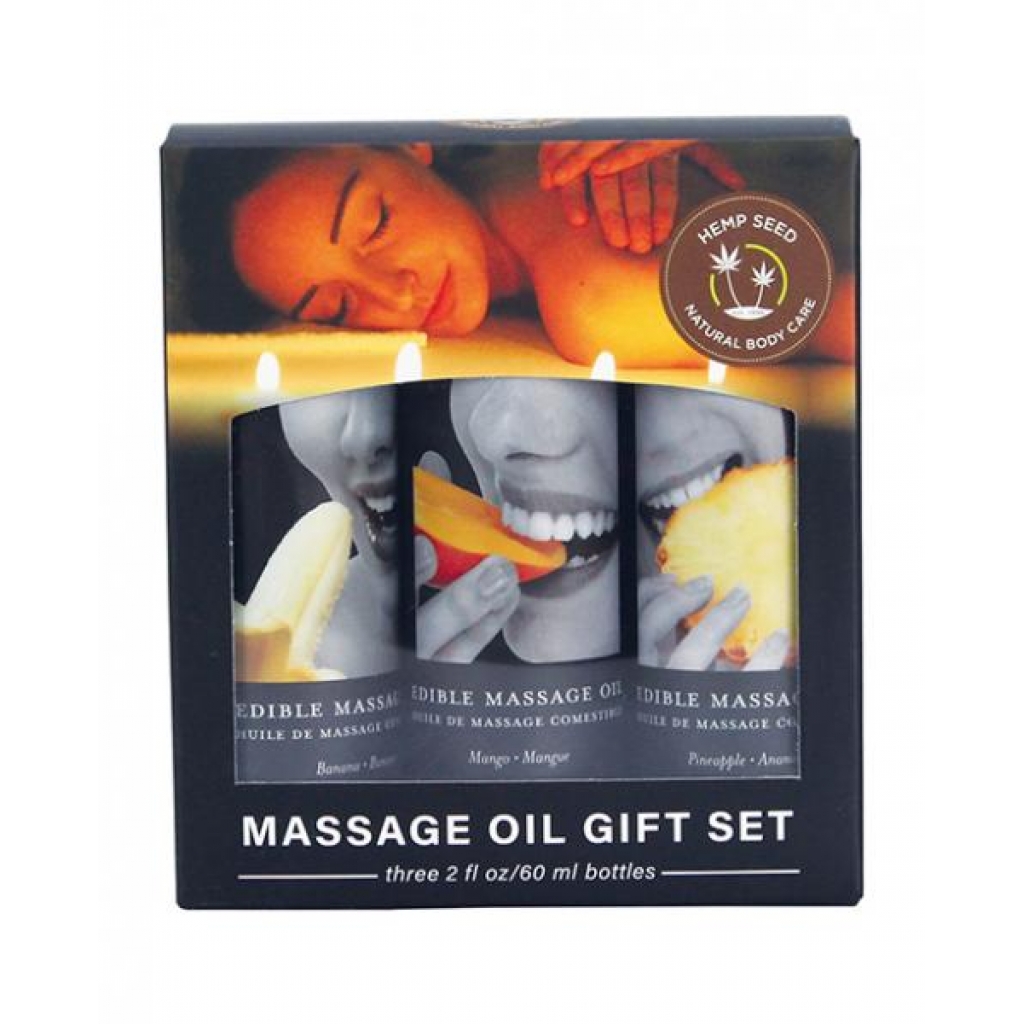 Edible Oil Massage Gift Set Box 3 2oz Bottles Tropical - Babydolls & Slips