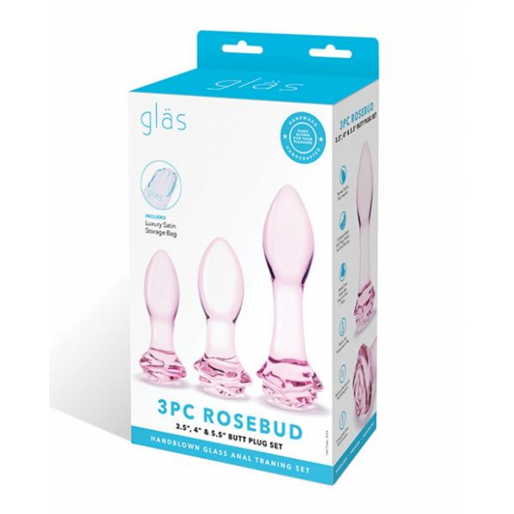 Glas 3pc Rosebud Butt Plug Set - Anal Trainer Kits