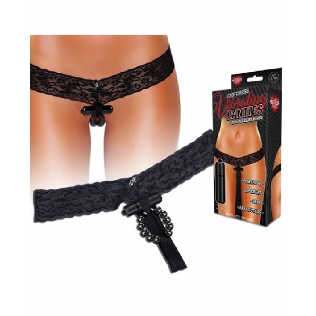 Hustler Crotchless Stimulating Panties With Pleasure Beads Black S/M - Babydolls & Slips