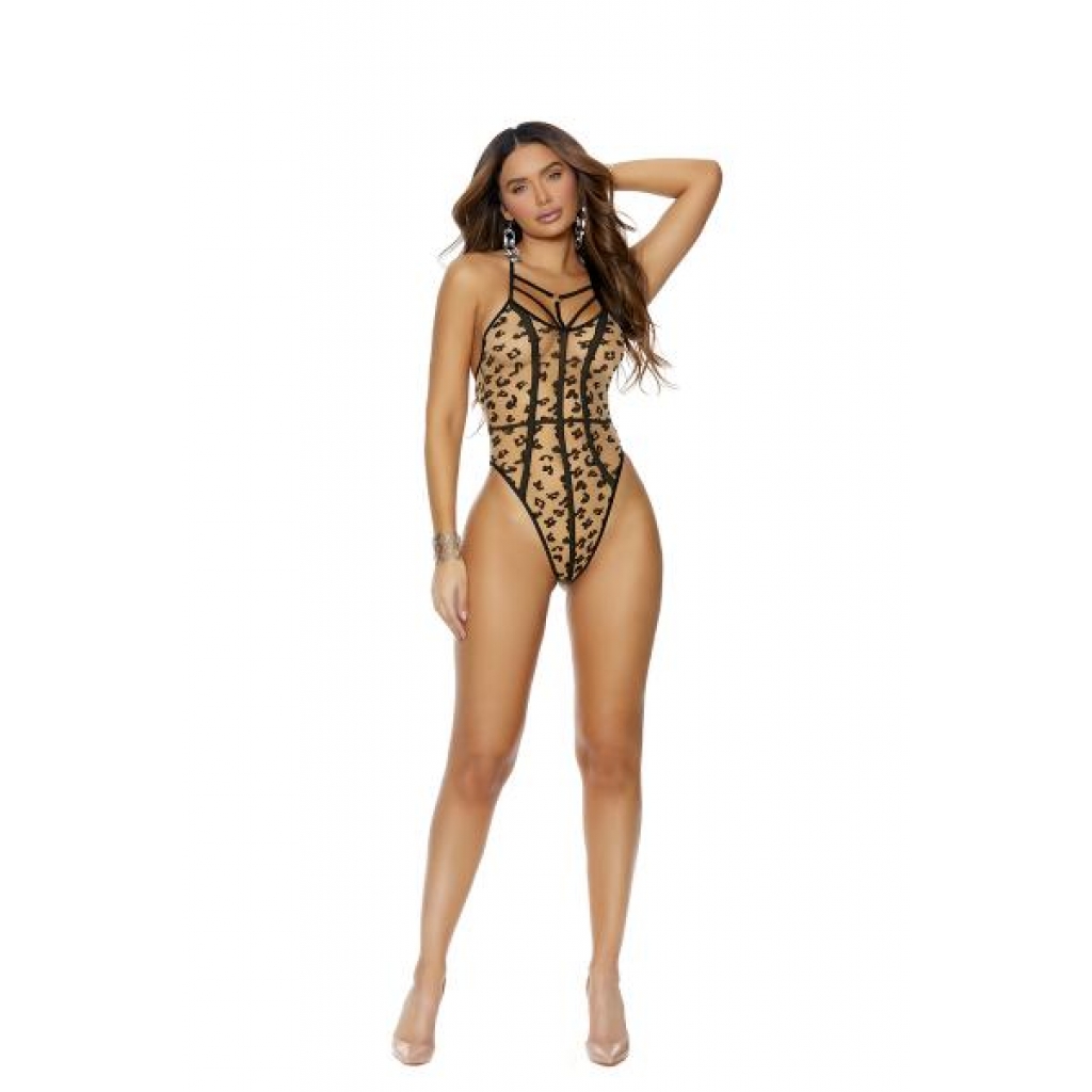 Sheer Leopard Teddy with Elegant Strappy Details