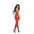 Red Opaque Net Striped Bodystocking