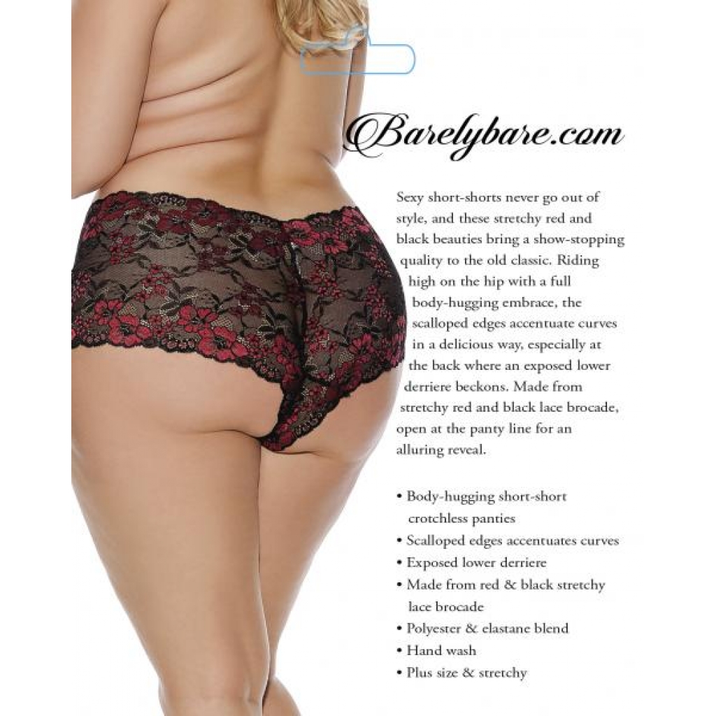 Barely Bare Open Lace Boy Shorts Q/s - Babydolls & Slips