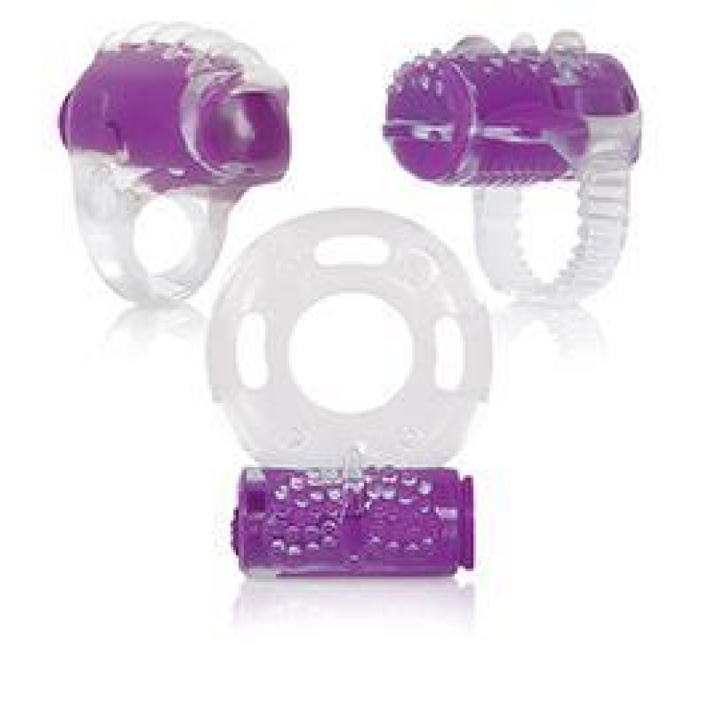 Ring True Unique Pleasure Rings Kit Clear Purple 3 Pack - Couples Vibrating Penis Rings