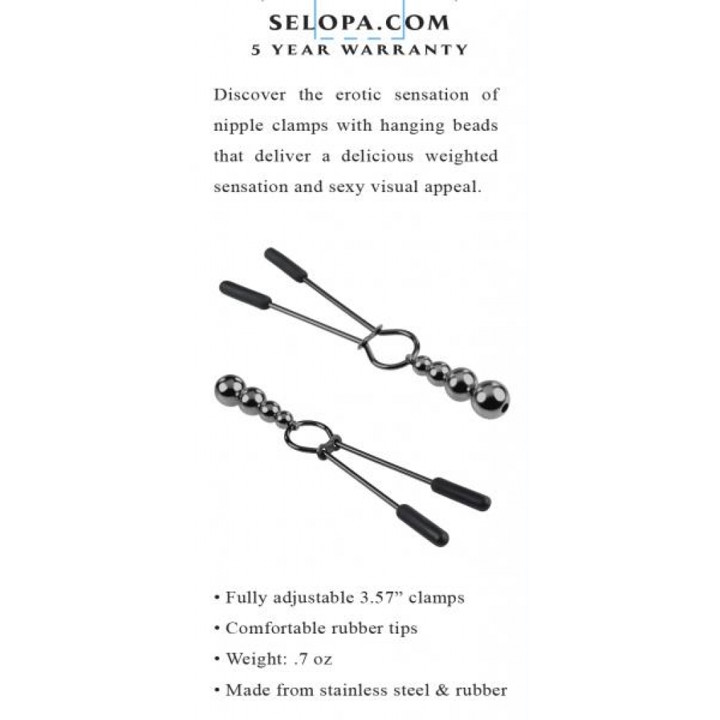 Selopa Adjustable Beaded Nipple Clamps - Black Chrome