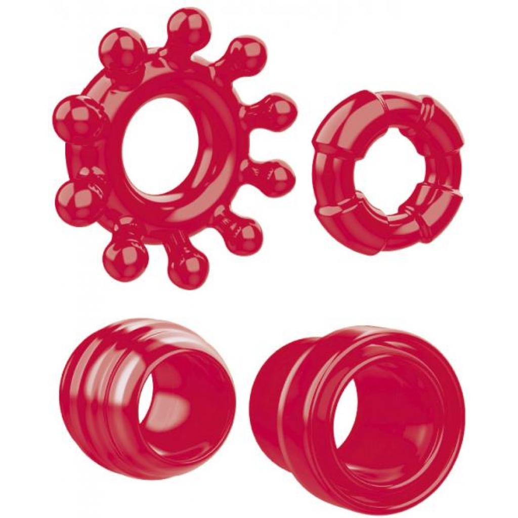 Ring The Alarm Red Cock Ring Set 4 Pack - Cock Ring Trios