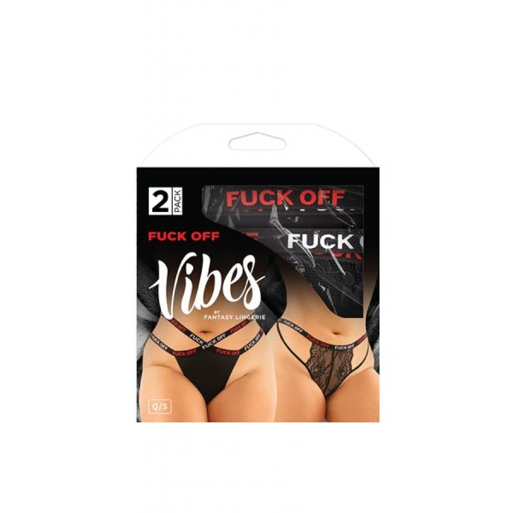 Vibes Fuck Off Panty & Thong 2pk Black Q/s - Babydolls & Slips