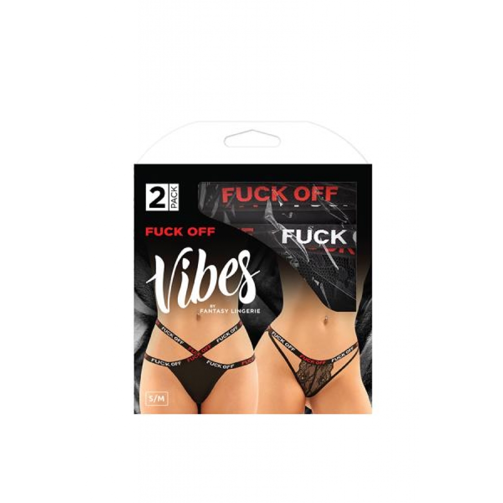 Vibes Fuck Off Panty & Thong 2pk Black S/m - Babydolls & Slips