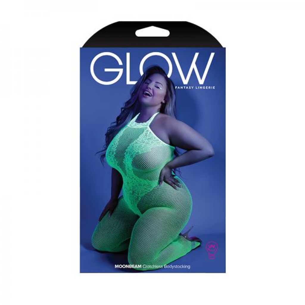 Glow Moonbeam Crotchless Bodystocking Neon Green Q/s - Bodystockings, Pantyhose & Garters