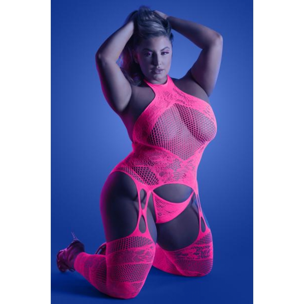 Glow Captivating Bodystocking Set Neon Pink Q/s - Bodystockings, Pantyhose & Garters