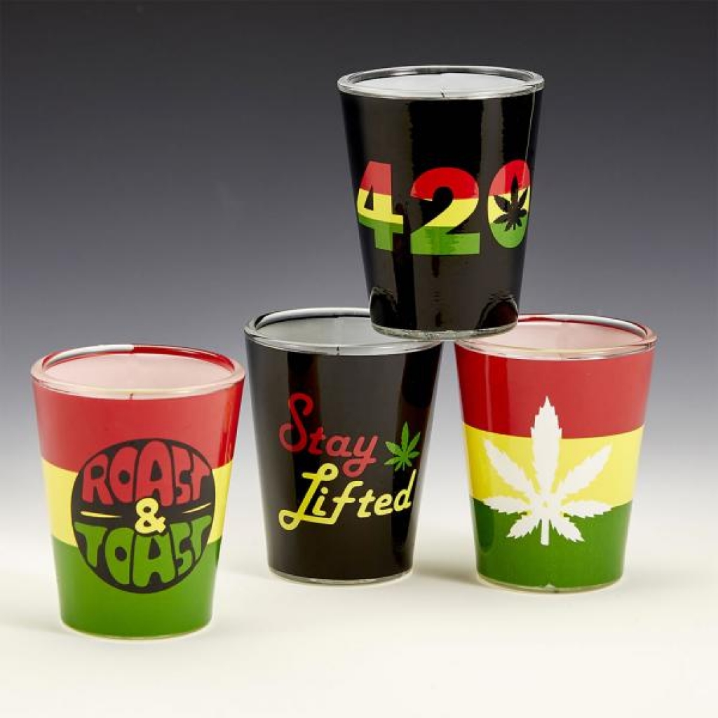 Set Of 4 Roast & Toast Shot Glasses - Gag & Joke Gifts