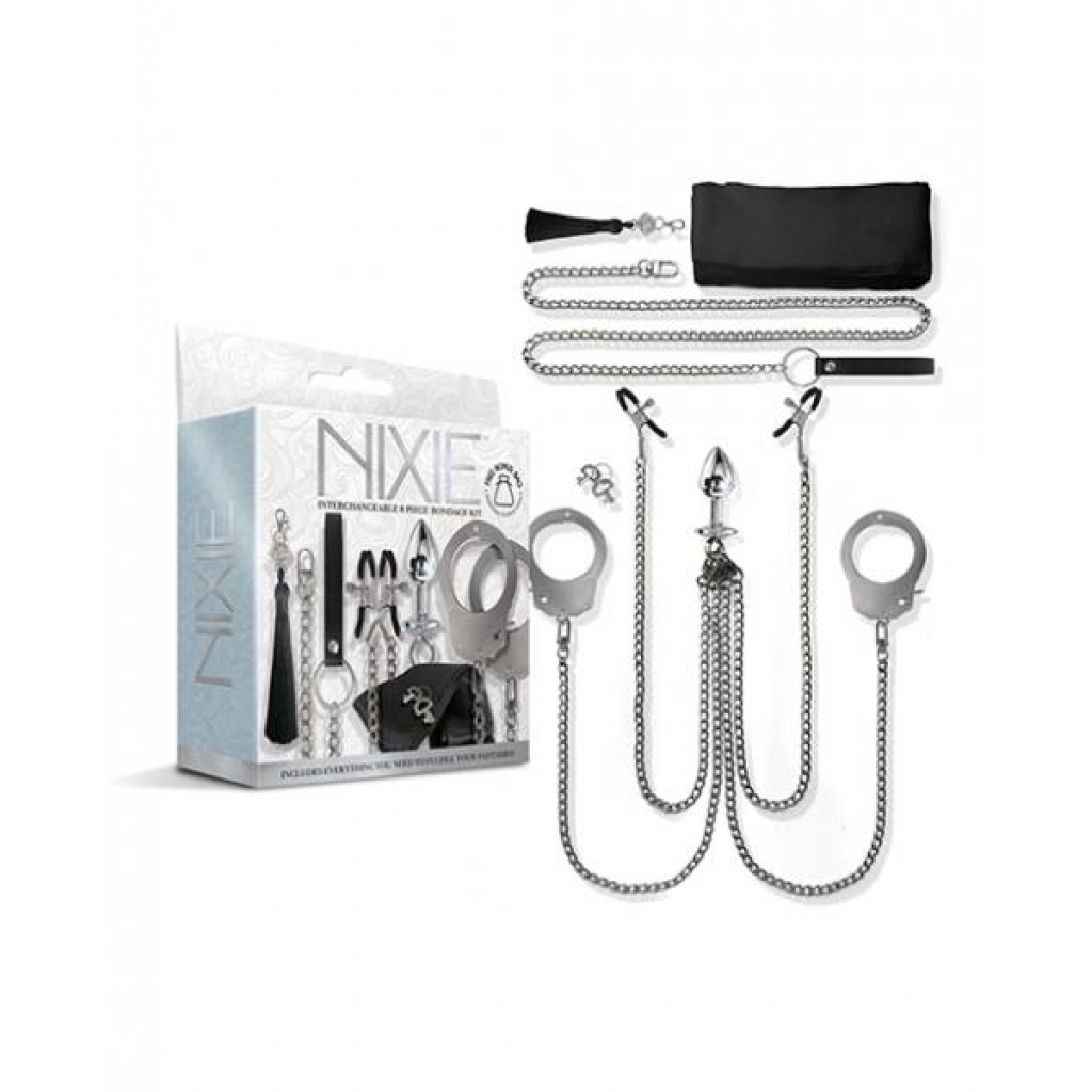 Nixie Interchangeable 8pc Bondage Kit Silver - BDSM Kits
