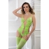 2pc Deep Plunge Strappy Teddy & Stockings - Flirty Neon Kiwi