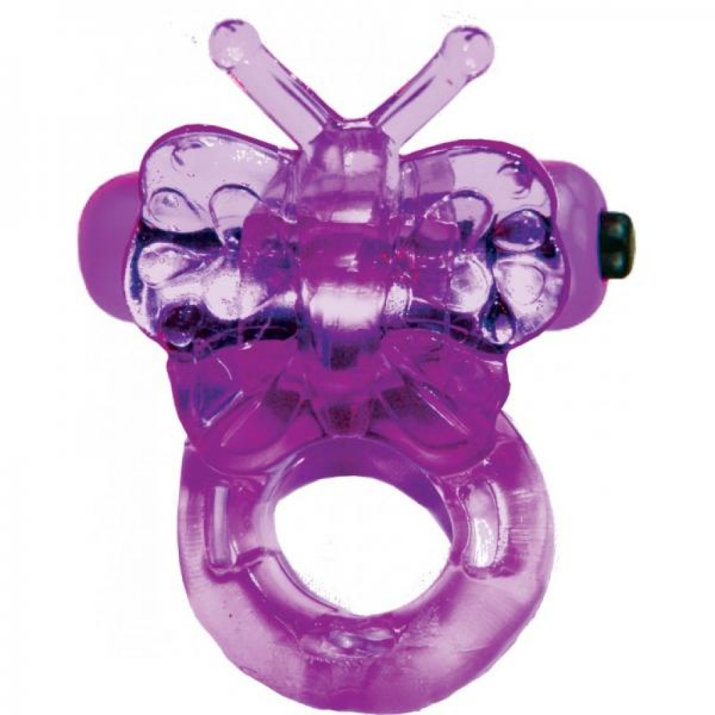 Purrfect Pet Butterfly Purple Vibrating Ring - Couples Vibrating Penis Rings