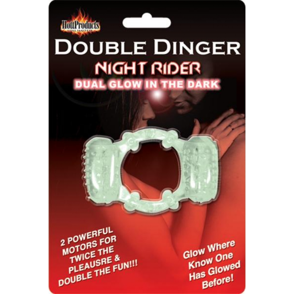 Double Dinger Glow In The Dark - Couples Vibrating Penis Rings