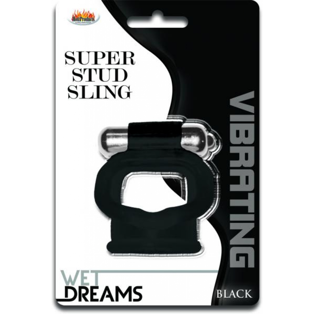 Wet Dreams Super Stud Sling Black Vibrating Ring - Couples Vibrating Penis Rings