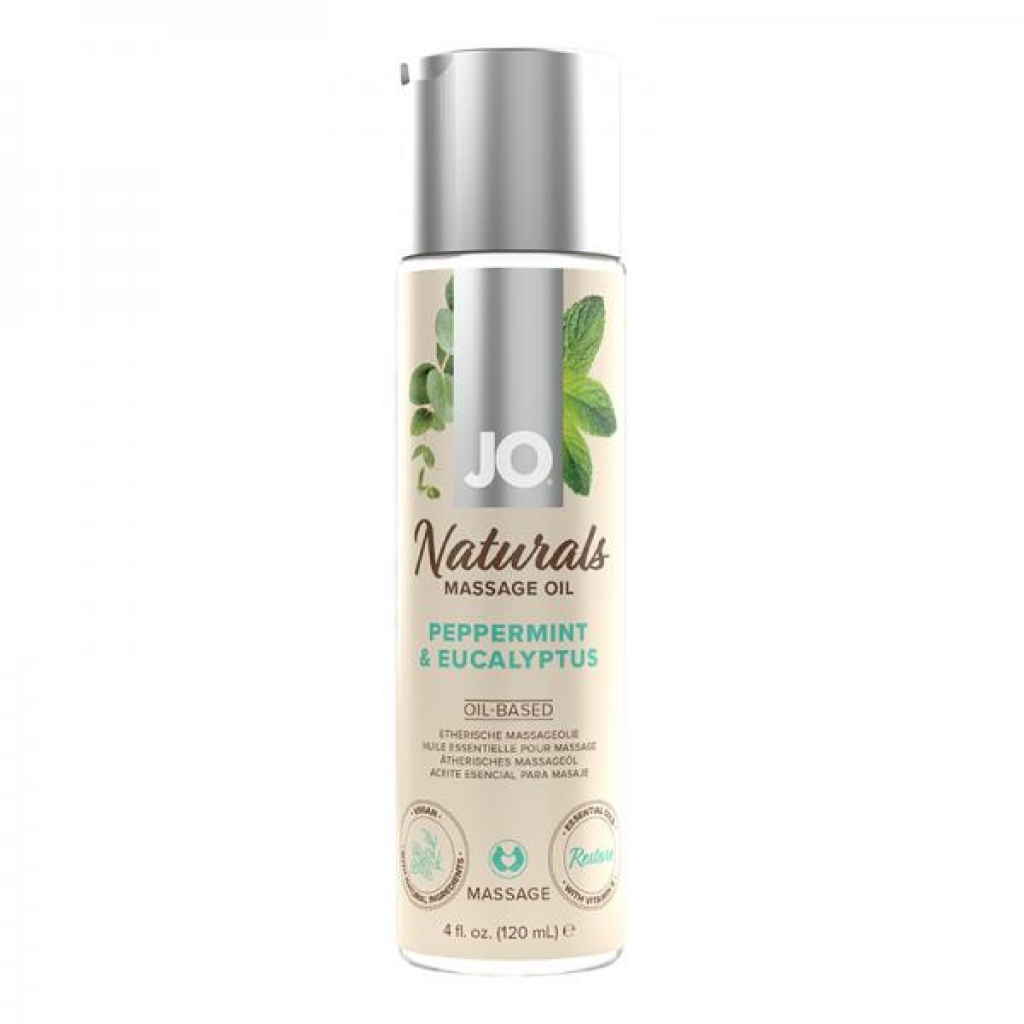 Jo Naturals Massage Oil Peppermint & Eucalyptus 4 Oz - Sensual Massage Oils & Lotions