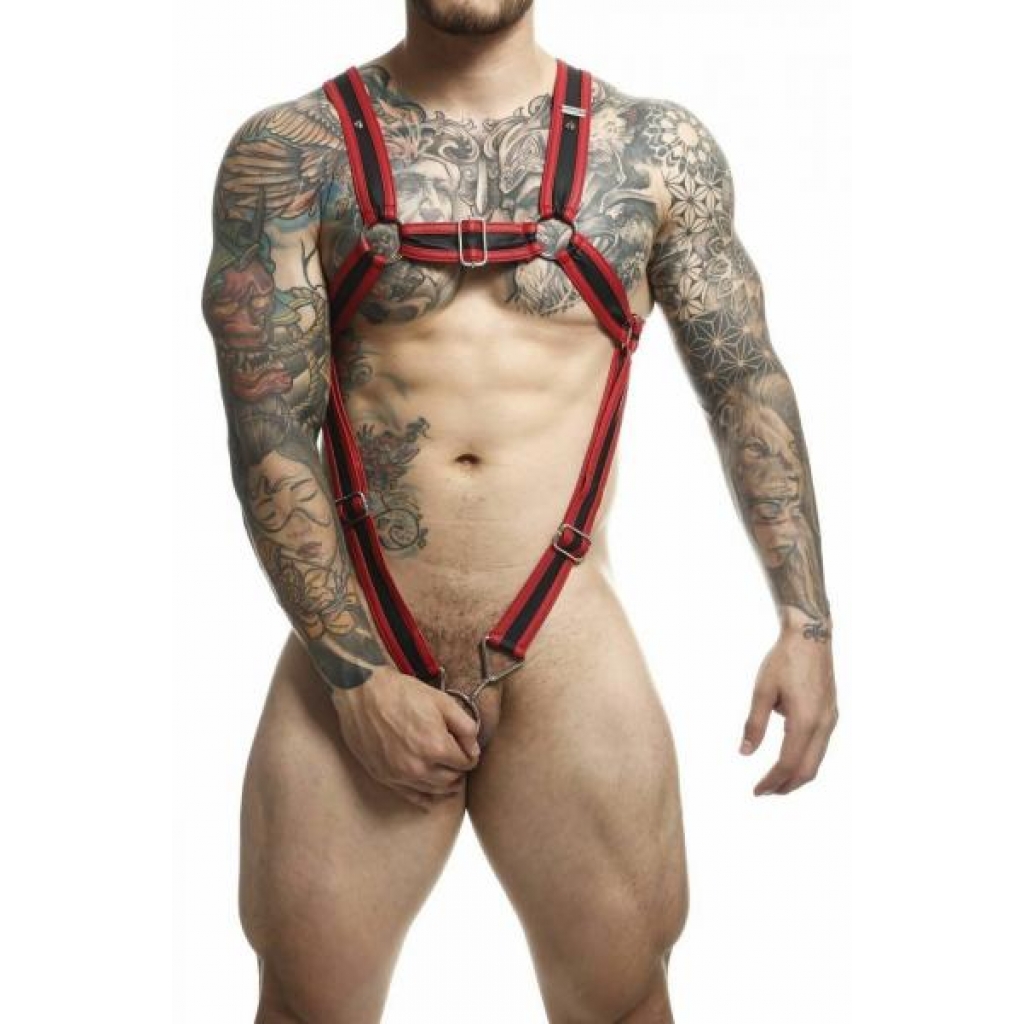 Male Basics Dngeon Cross Cock Ring Harness Red O/s (hanging) - Harnesses