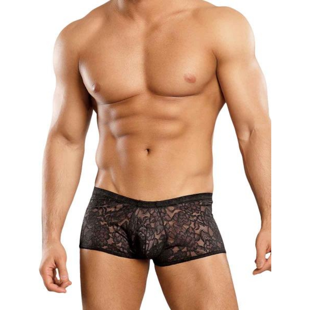 Male Power Mini Shorts Stretch Lace Black Medium - Mens Underwear