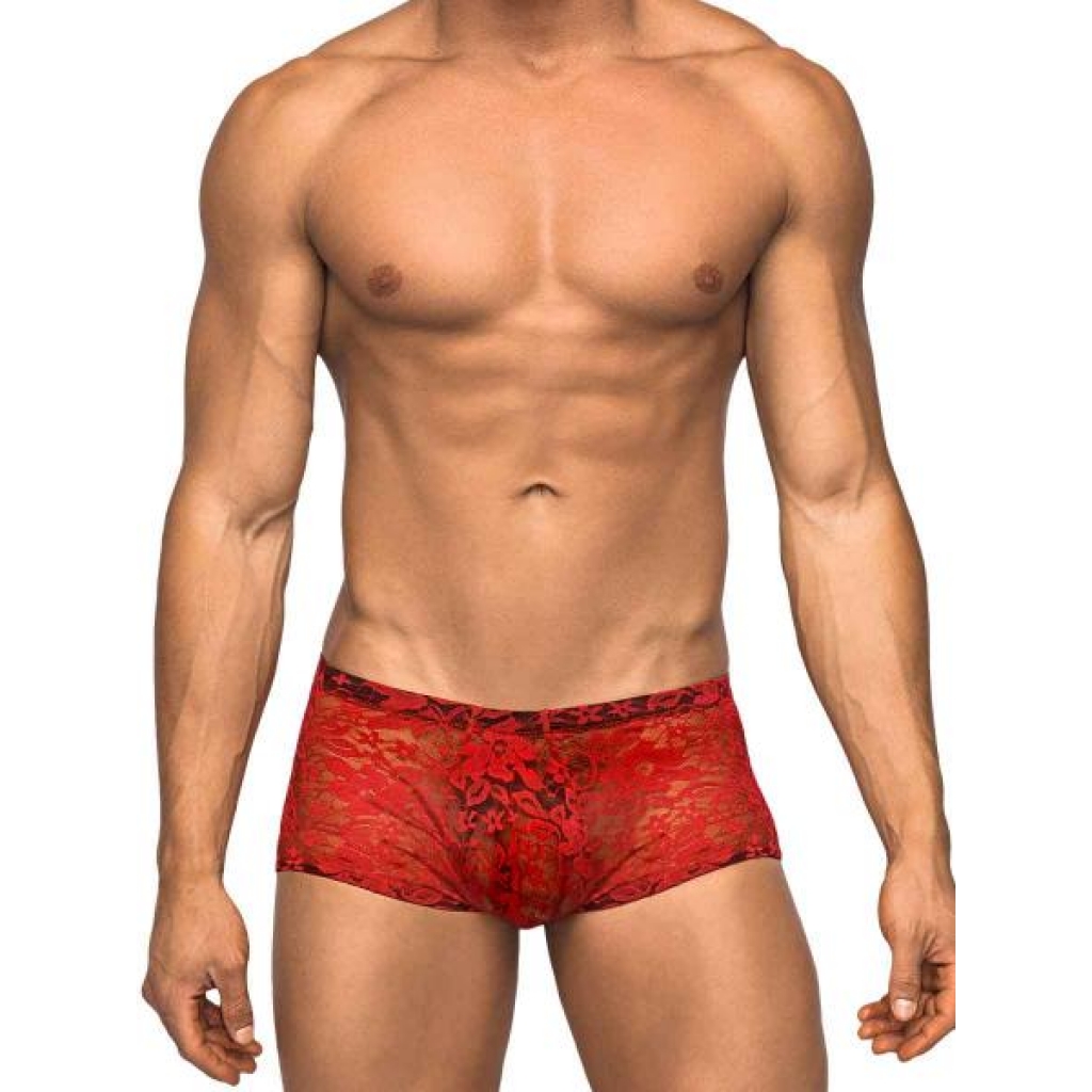 Mini Shorts Stretch Lace Large Red - Mens Underwear