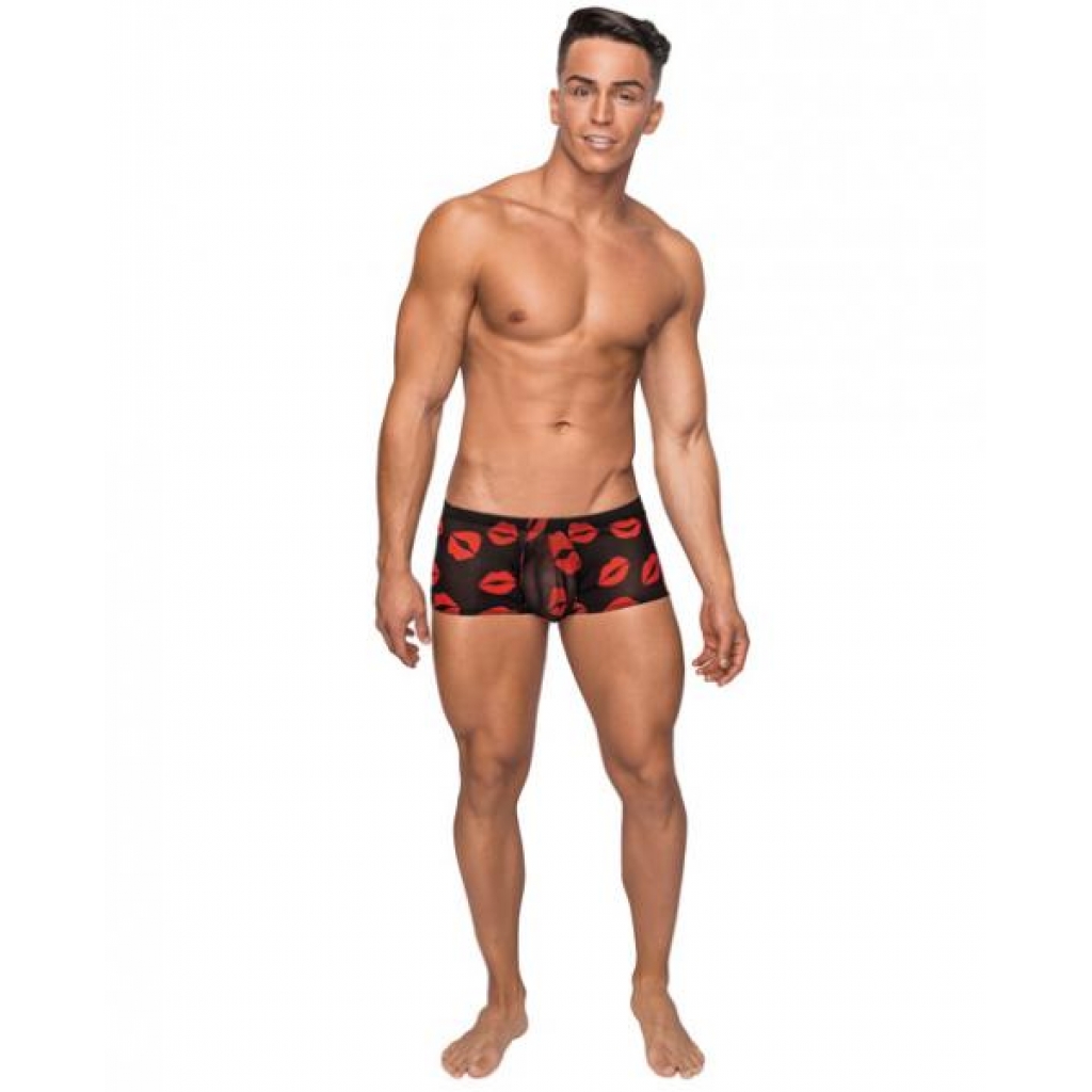 Mini Shorts Sheer Lips Black Small - Mens Underwear