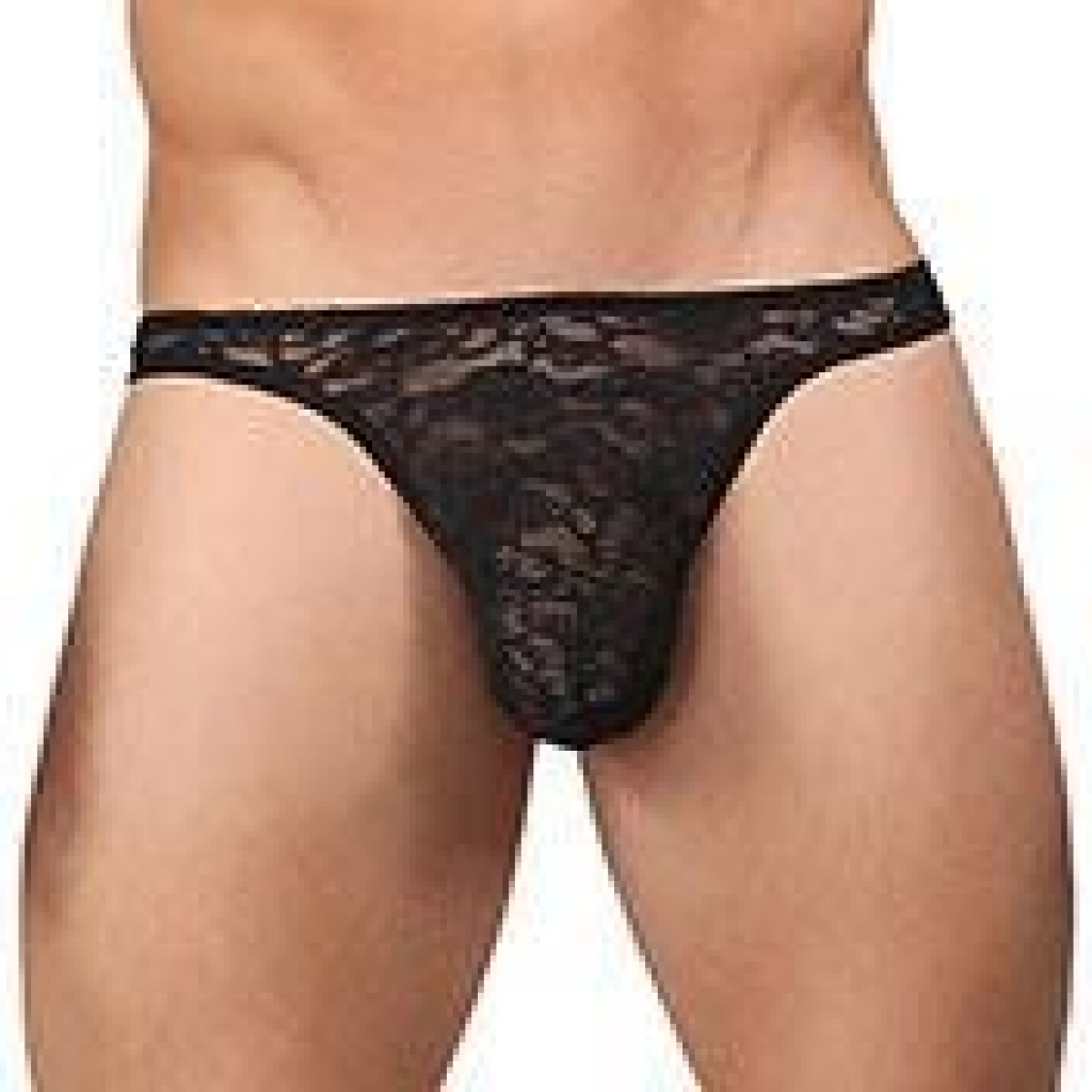 Bong Thong Stretch Lace Black Large/XL - Mens Underwear