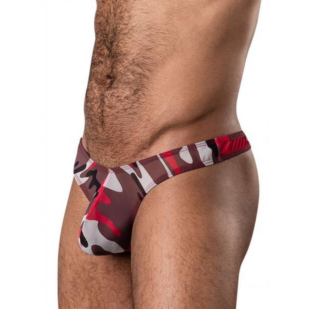 Camouflage Print Stretch Thong - Red L/XL