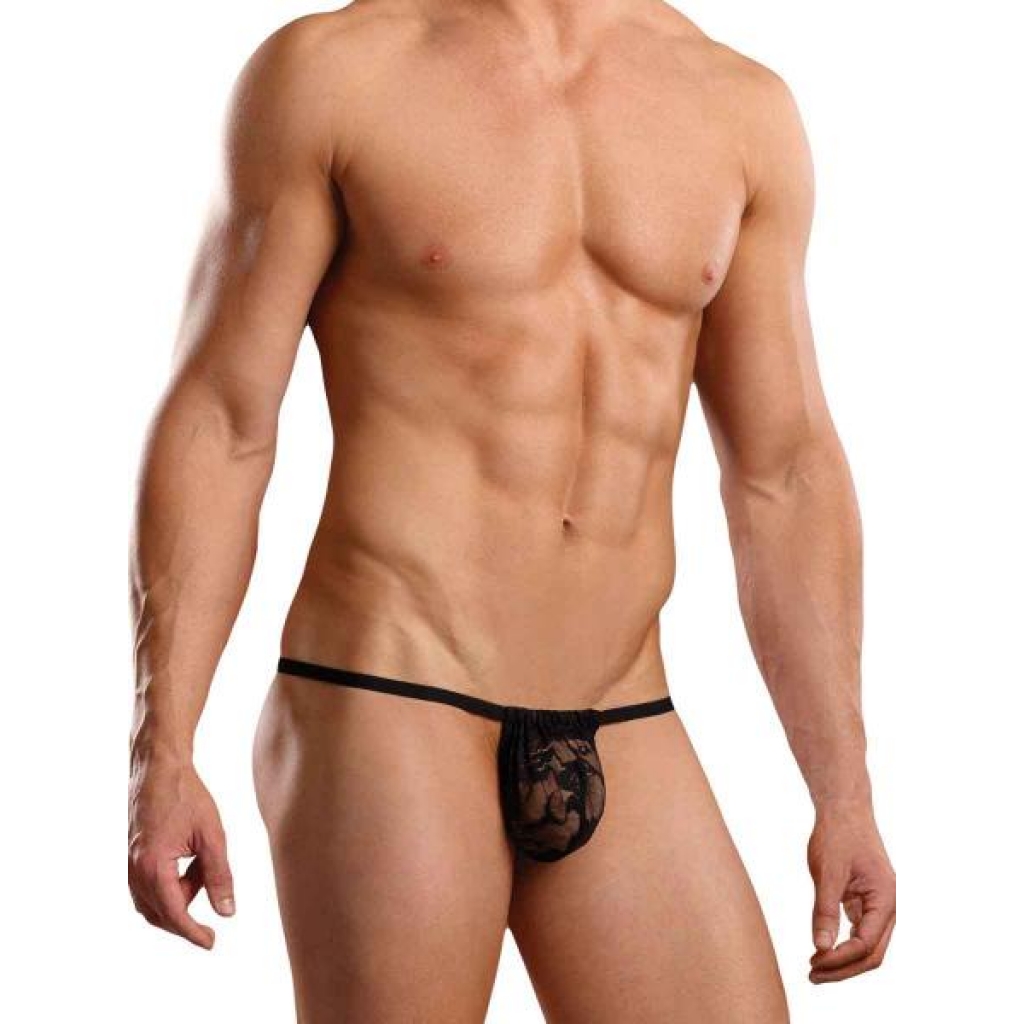 Male Power Posing Strap Stretch Lace Black O/S - Mens Underwear
