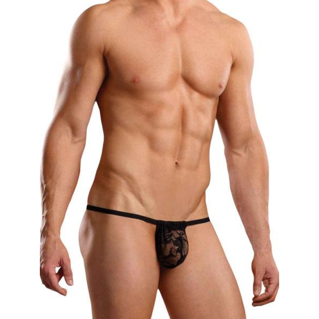 Male Power Stretch Lace Posing Strap - Black