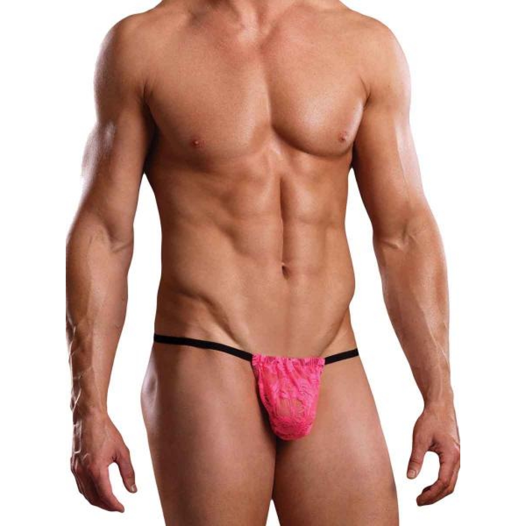 Male Power Posing Strap Neon Lace Hot Pink O/S - Mens Underwear