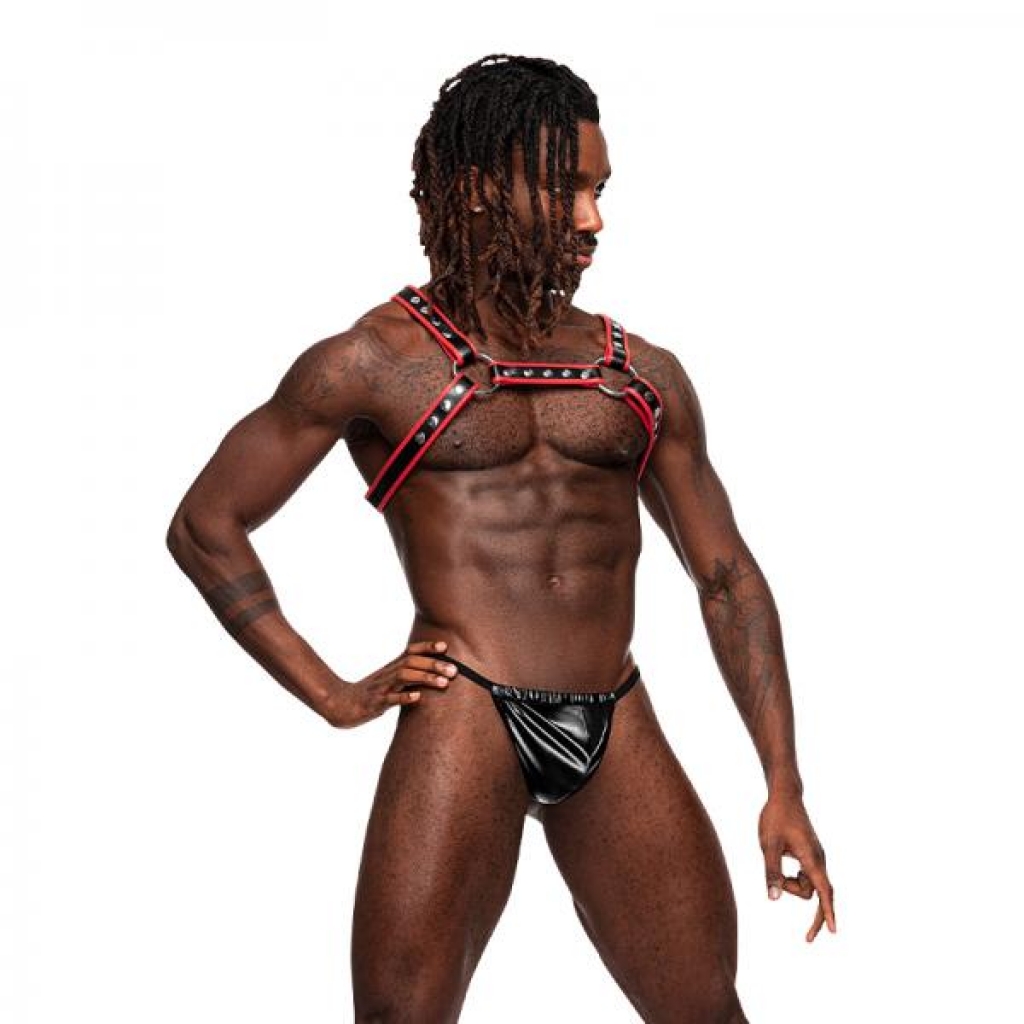 Leo Leather Harness Black/red O/s - Mens Underwear