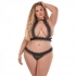 Ruffled Halter Bra & Thong Set Black 2xl - Bra Sets