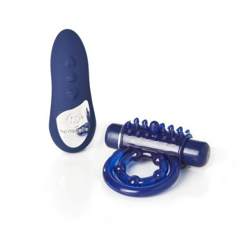 Sensuelle Remote Control Rechageable Bullet Ring Blue - Couples Vibrating Penis Rings
