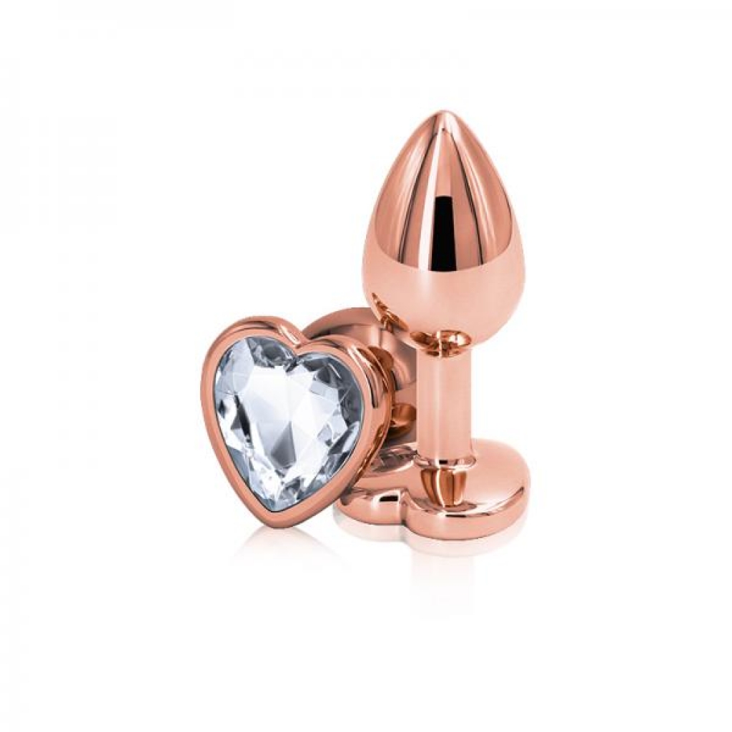 Rear Assets - Rose Gold Heart Small Clear Butt Plug