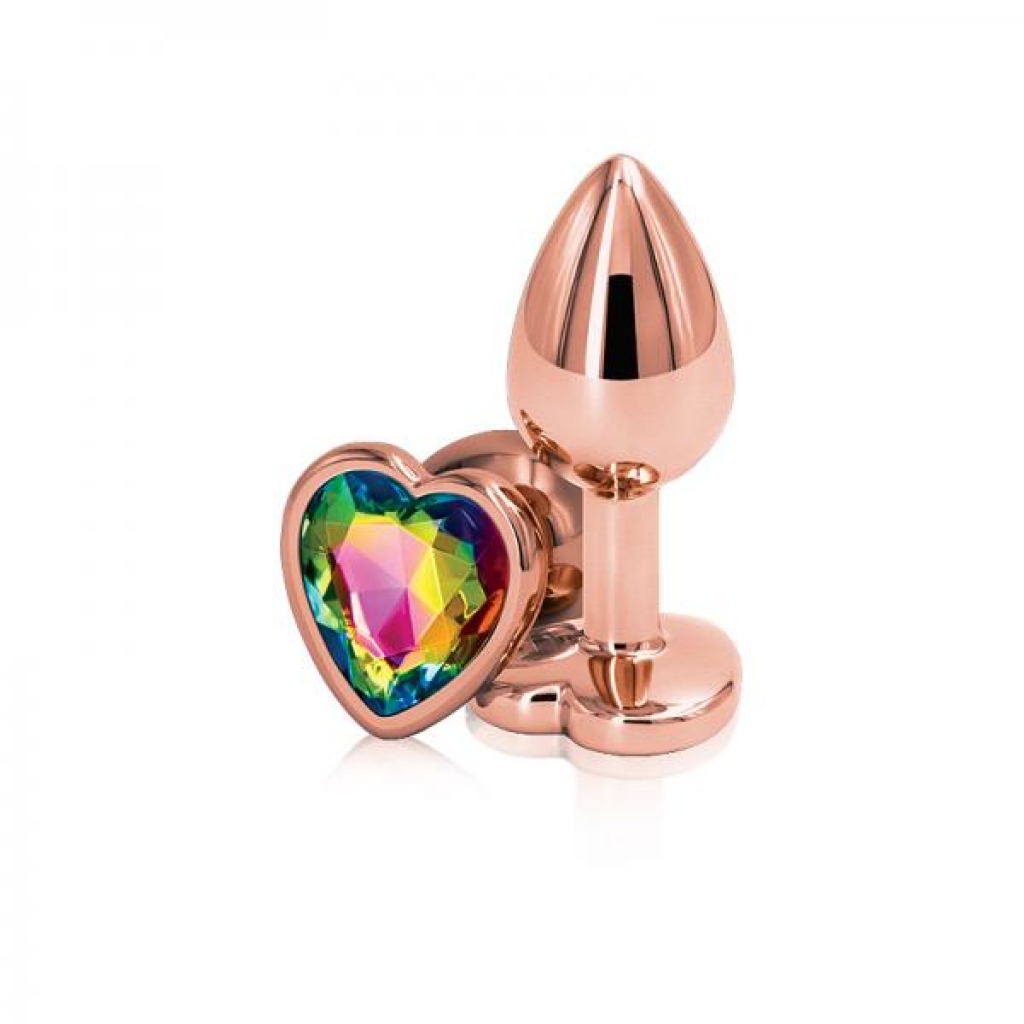 Rear Assets Rose Gold Heart Small Rainbow Butt Plug