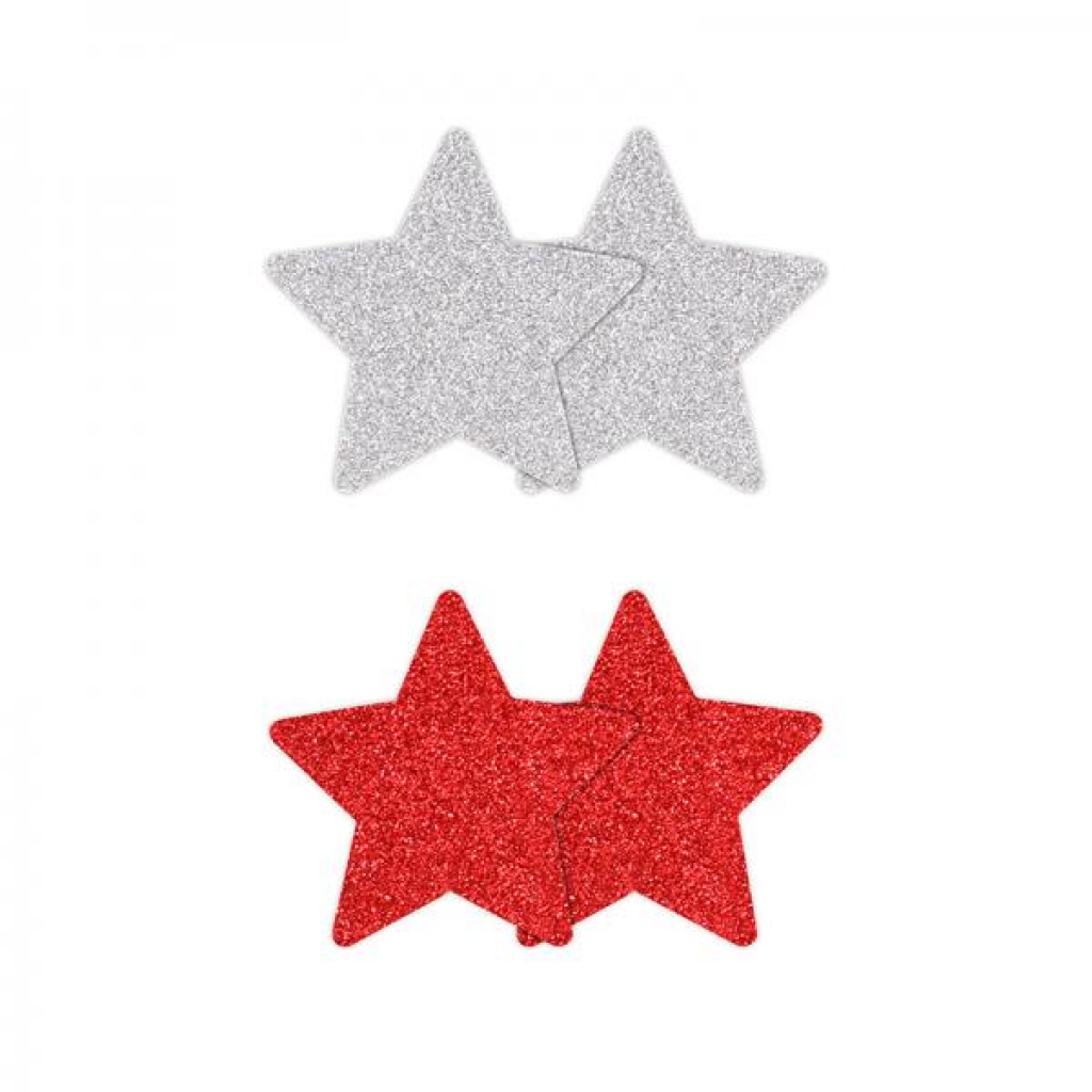 Pretty Pasties Glitter Stars Red/silver 2 Pair - Pasties, Tattoos & Accessories