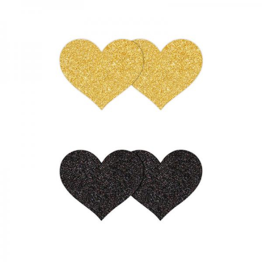 Pretty Pasties Glitter Hearts Black/gold 2 Pair - Pasties, Tattoos & Accessories